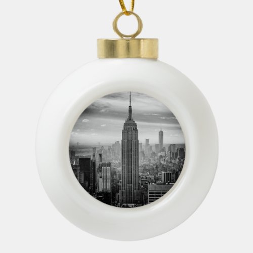 New York City skyline black and white Ceramic Ball Christmas Ornament