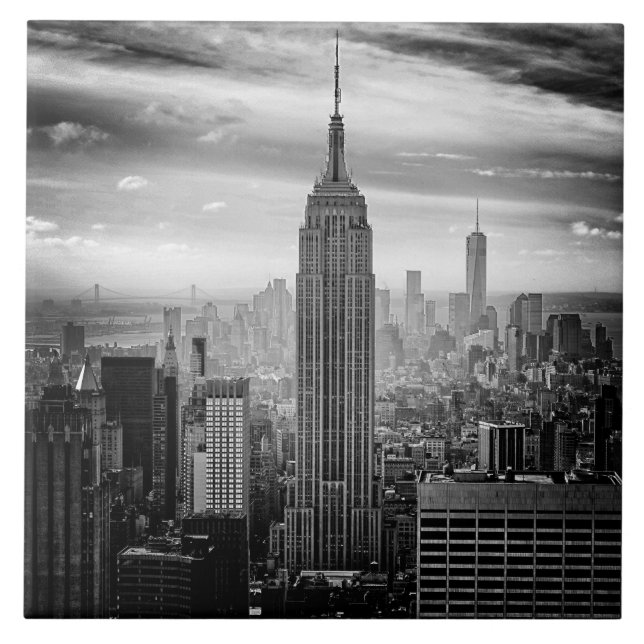 New York City skyline black and white Ceramic Tile (Front)