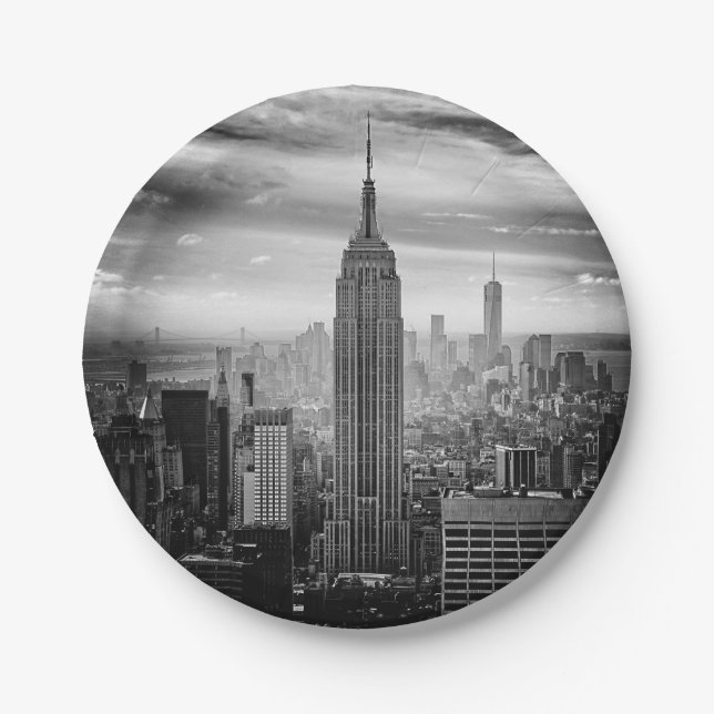 New York City skyline black and white Paper Plates (Front)