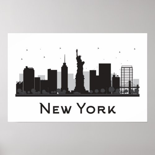 New York City  Skyline Black and White Poster