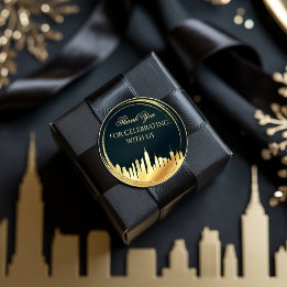 New York City Skyline Black Gold  Classic Round Sticker