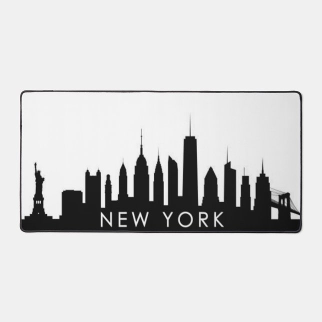 New York City Skyline Black Modern Manhattan NYC Desk Mat (Front)