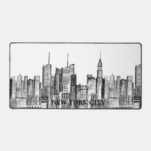 New York City Skyline Black Modern Manhattan NYC Desk Mat