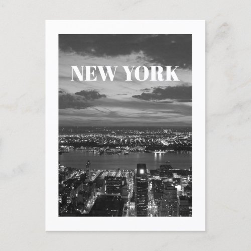 New York City Skyline Black White Night Lights  Postcard