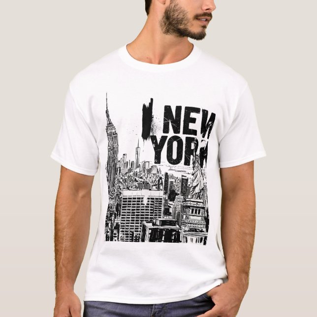 New York City Skyline – Black & White Streetwear T T-Shirt (Front)
