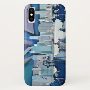 New York City Skyline Blue 3D iPhone X Case