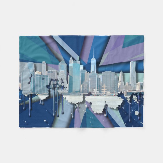 New York City Skyline | Blue 3D Fleece Blanket (Front (Horizontal))