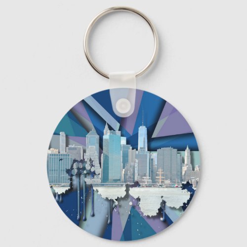 New York City Skyline  Blue 3D Keychain