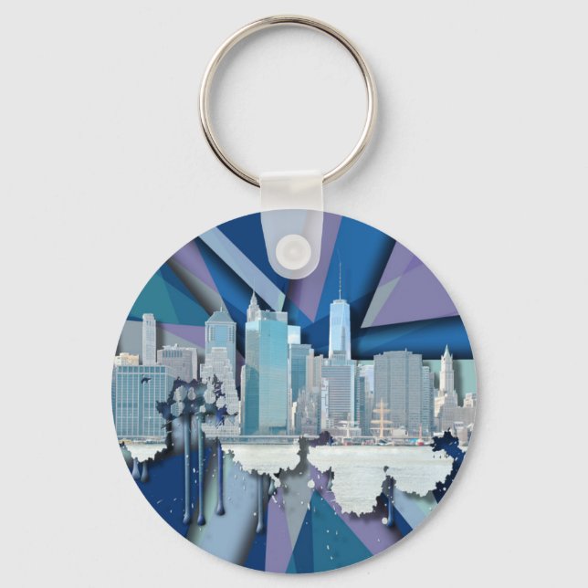 New York City Skyline | Blue 3D Keychain (Front)