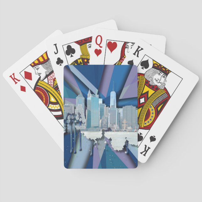New York City Skyline | Blue 3D Poker Cards (Back)