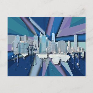 New York City Skyline Blue 3D Postcard
