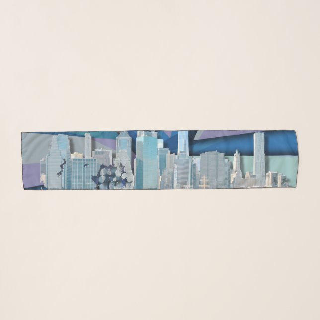 New York City Skyline | Blue 3D Scarf (Front (Horizontal))