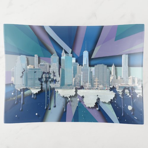 New York City Skyline  Blue 3D Trinket Tray