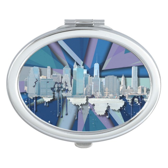 New York City Skyline | Blue 3D Vanity Mirror (Front)