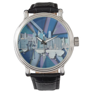 New York City Skyline Blue 3D Watch
