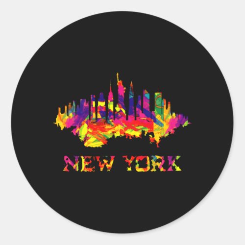 New York City skyline bright colorful Classic Round Sticker