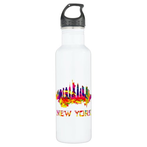 New York City skyline bright colorful Stainless Steel Water Bottle