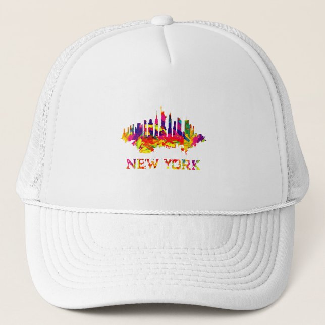 New York City skyline bright colorful Trucker Hat (Front)