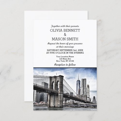 New York City Skyline Brooklyn Wedding Invitation
