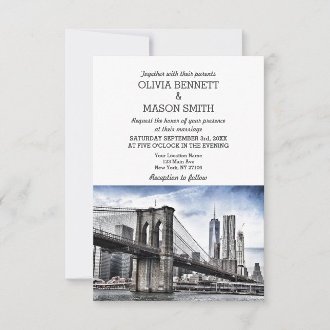New York City Skyline Brooklyn Wedding Invitation (Front)