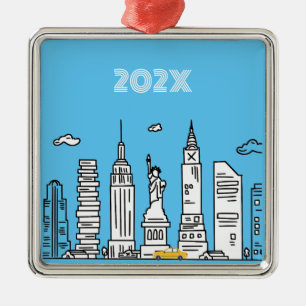 New York City Skyline & Cab Custom Year Ornament