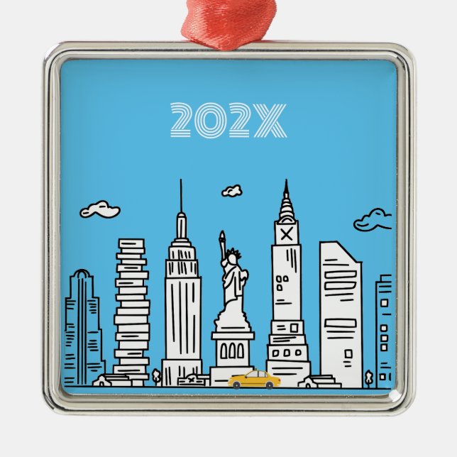 New York City Skyline & Cab Custom Year Ornament  (Front)