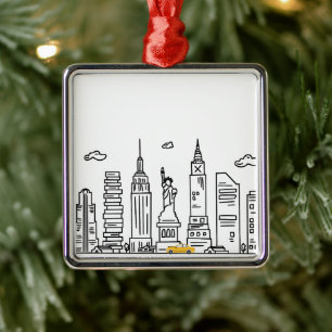 New York City Skyline & Cab - Ornament