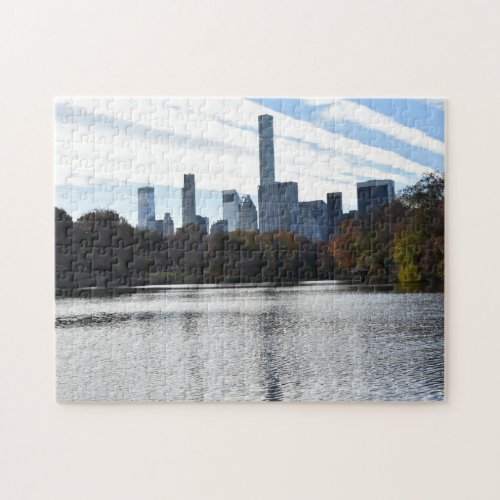 New York City Skyline Central Park Lake NYC Photo Jigsaw Puzzle