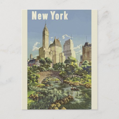 New York City Skyline Central Park Vintage Retro Postcard