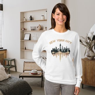 New York City Skyline Champagne Shimmer White