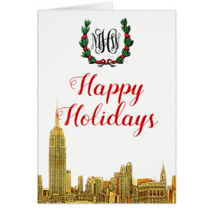 New York City Skyline Christmas Happy Holidays Cards