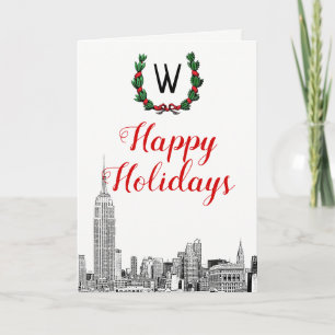 New York City Skyline Christmas Happy Holidays Holiday Card