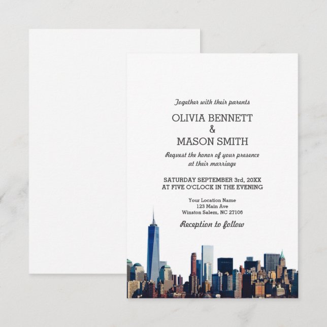 New York City Skyline Cityscape Wedding Invitation (Front/Back)