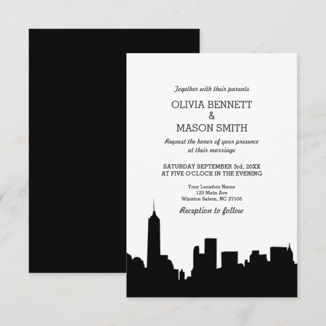 New York City Skyline Cityscape Wedding Invitation (Front/Back)
