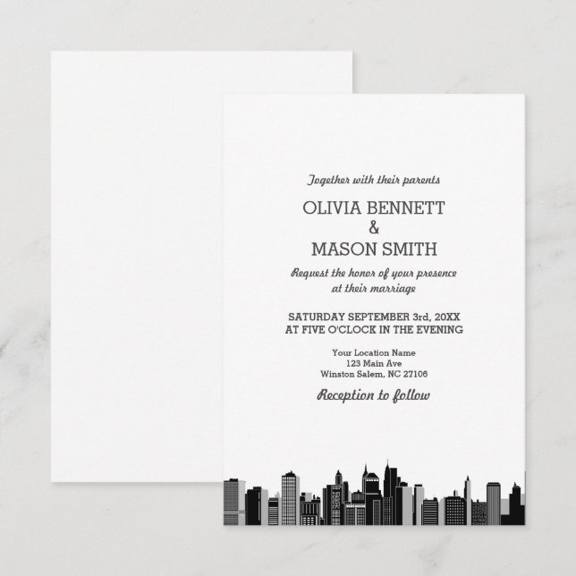 New York City Skyline Cityscape Wedding Invitation (Front/Back)