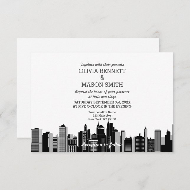 New York City Skyline Cityscape Wedding Invitation (Front/Back)