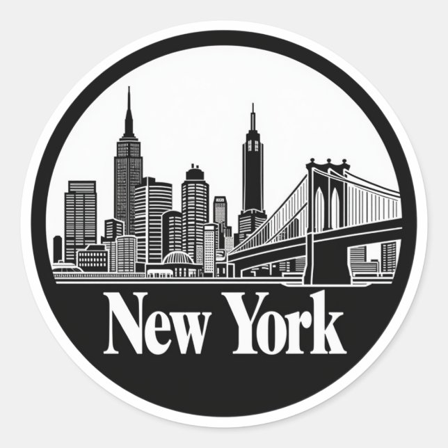 New York City Skyline Classic Round Sticker (Front)