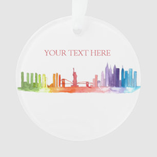 NEW YORK CITY skyline Colorful NYC illustration Ornament