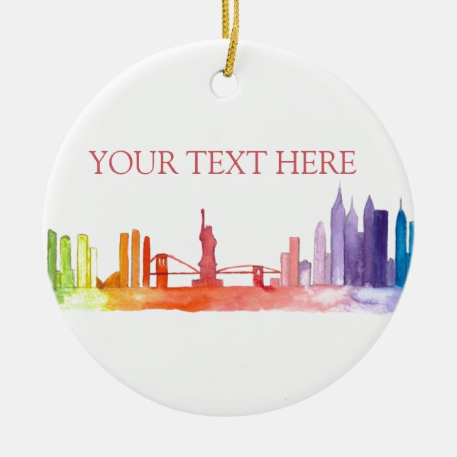 NEW YORK CITY skyline Colorful rainbow modern Ceramic Ornament (Front)