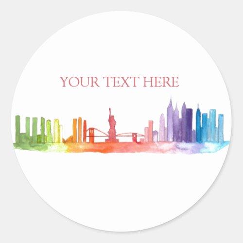 NEW YORK CITY skyline Colorful rainbow modern Classic Round Sticker