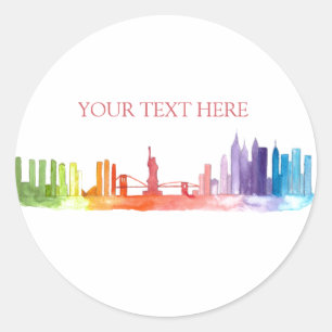 NEW YORK CITY skyline Colorful rainbow modern Classic Round Sticker