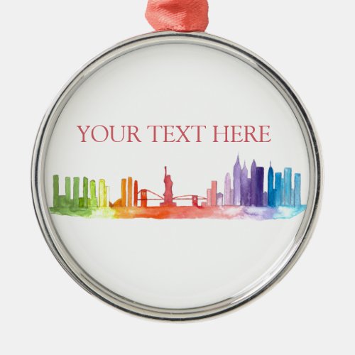 NEW YORK CITY skyline Colorful rainbow modern Metal Ornament