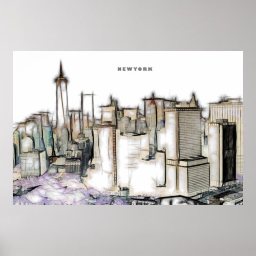  New york City  Skyline Drawing Poster