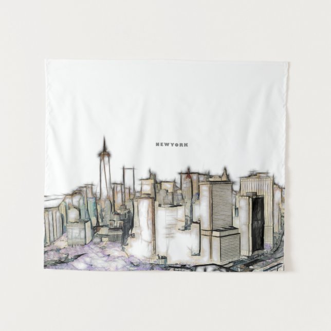 New york City Skyline Drawing Tapestry (Front (Horizontal))