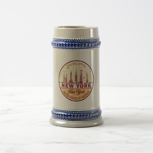 New York City Skyline Emblem Beer Stein