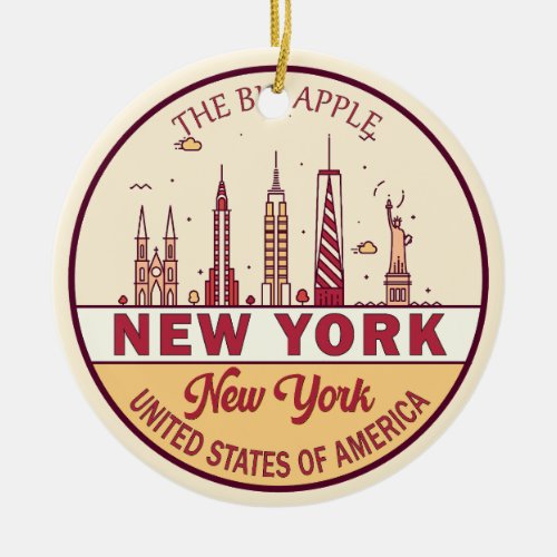 New York City Skyline Emblem Ceramic Ornament