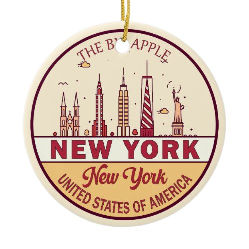 New York City Skyline Emblem Ceramic Ornament