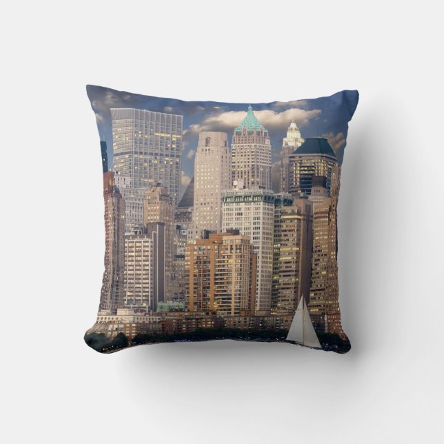 New York City Skyline from Hudson River Throw Pillow (Front)