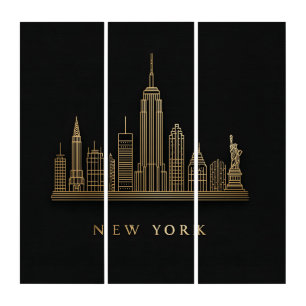 New York City Skyline Gold Line Art