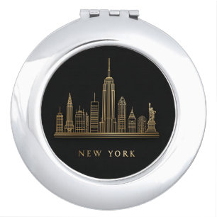 New York City Skyline Gold Line Art Compact Mirror